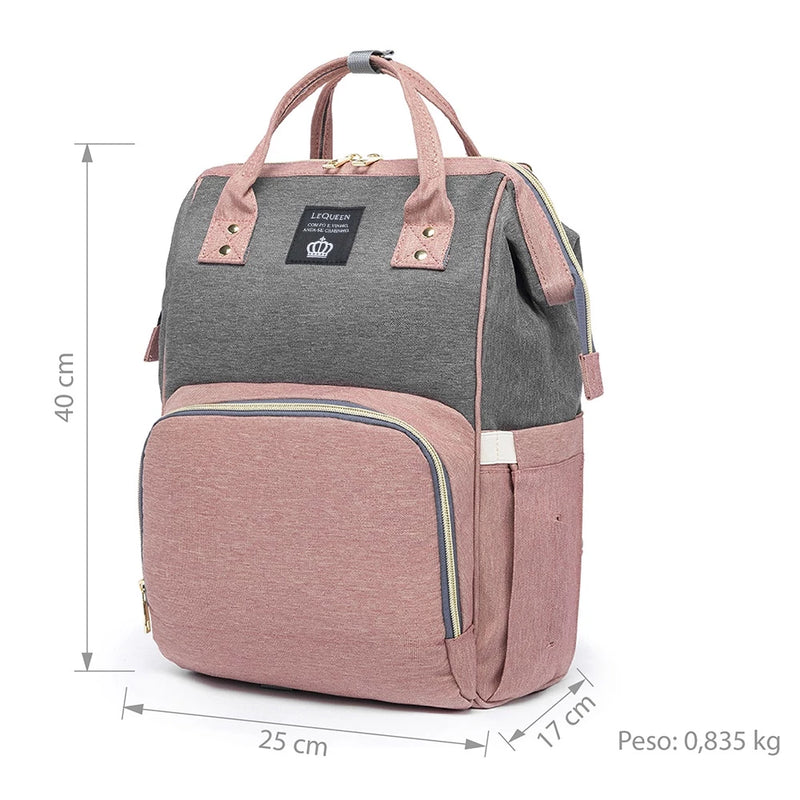 Mochila Bolsa Maternidade Lequeen Original Impermeável + Porta Mamadeira - MENINA