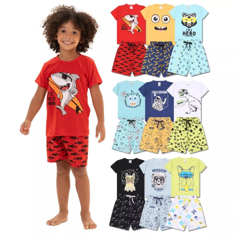 Kit Sortido 3 Pijamas Curto para Meninos