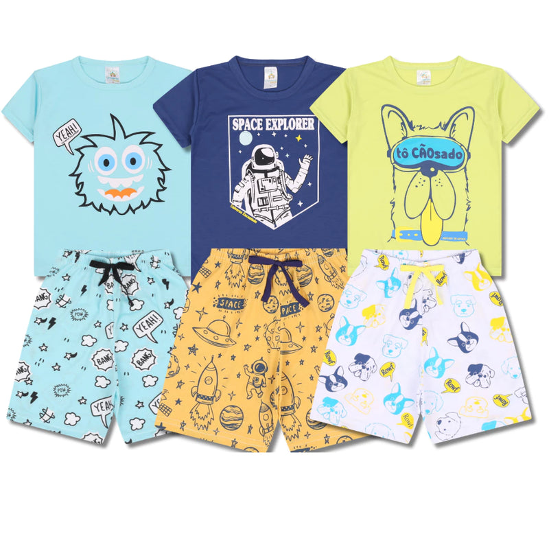 Kit Sortido 3 Pijamas Curto para Meninos