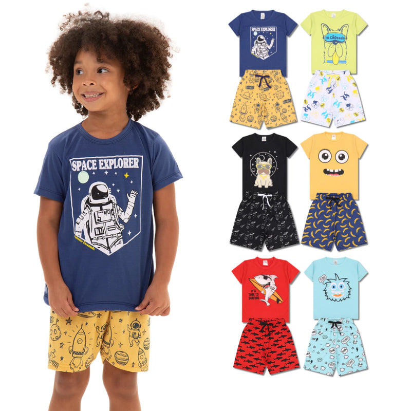 Kit Sortido 3 Pijamas Curto para Meninos