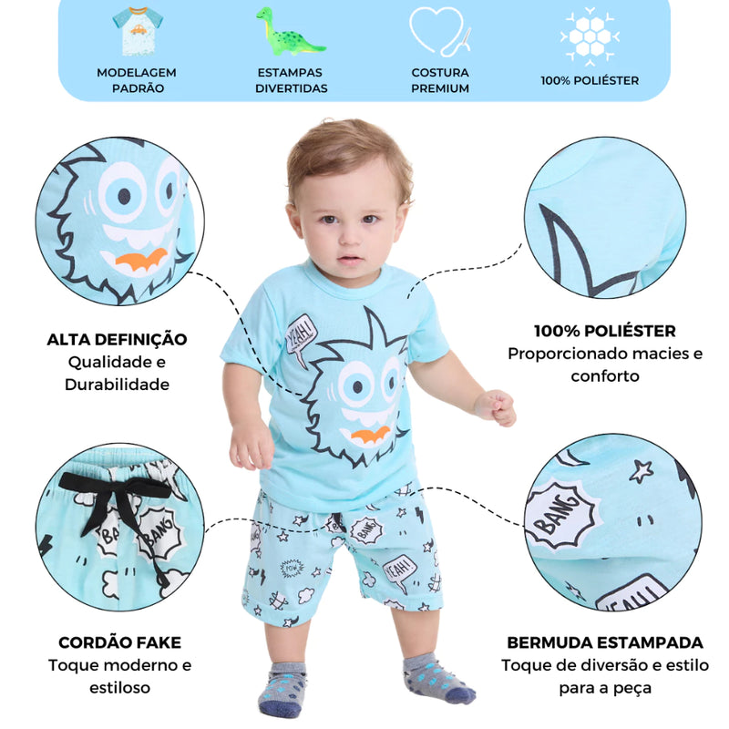 Kit Sortido 3 Pijamas Curto para Meninos