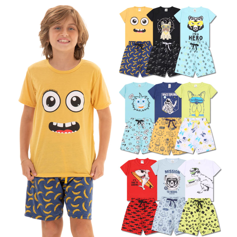 Kit Sortido 3 Pijamas Curto para Meninos