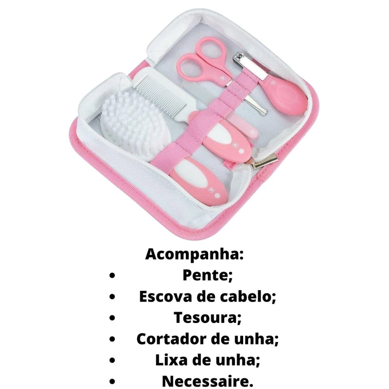 Kit Higiene E Cuidados Para Bebê 5 Peças com Necessaire Pimpolho